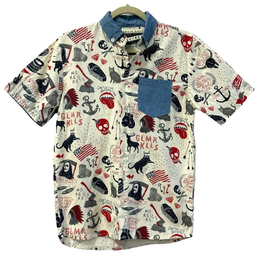 Glamour Kills Men’s Glory Daze Short‎ Sleeve Button Down Shirt  Sz XS